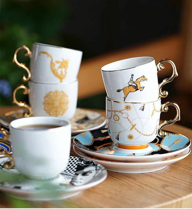 ALDO ‎> Kitchen & Dining > Tableware > Dinnerware French Style Dior"Amie Cofee and Tea Luxury Porcelain 24 arat Gold Plated Set