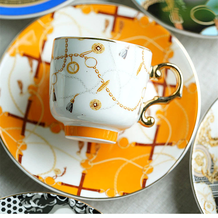 ALDO ‎> Kitchen & Dining > Tableware > Dinnerware French Style Dior"Amie Cofee and Tea Luxury Porcelain 24 arat Gold Plated Set