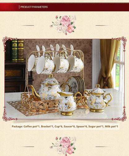 ALDO ‎> Kitchen & Dining > Tableware > Dinnerware Gold Fantasy Royal Court Cofee and Tea Luxury Porcelain Set With 24K Gold Plated For Six with Spoons