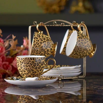 ALDO ‎> Kitchen & Dining > Tableware > Dinnerware Leopard Style Luxury Coffee and Tea Porcelain 24 Karat Gold Plated Sets For Six