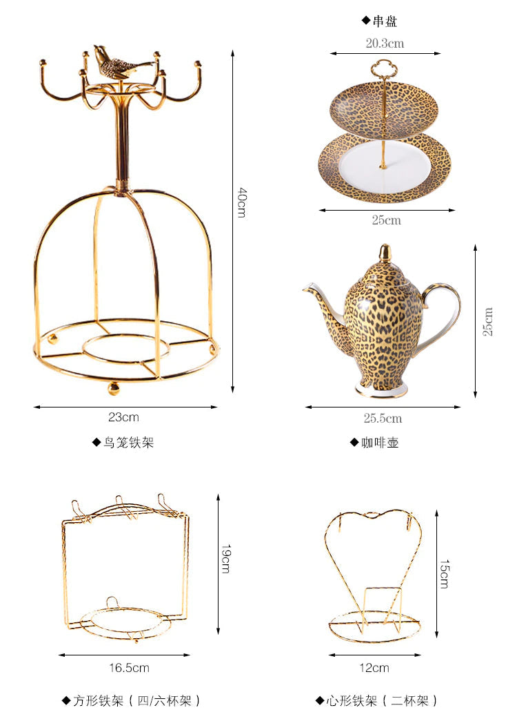 ALDO ‎> Kitchen & Dining > Tableware > Dinnerware Leopard Style Luxury Coffee and Tea Porcelain 24 Karat Gold Plated Sets For Six