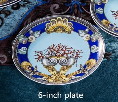 ALDO Kitchen & Dining > Tableware > Dinnerware Luxury European Royal Style Blue Ocean Hand Made Fine Porcelain Dinner Set For 10 Person