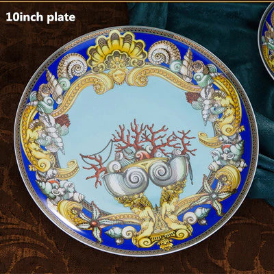 ALDO Kitchen & Dining > Tableware > Dinnerware Luxury European Royal Style Blue Ocean Hand Made Fine Porcelain Dinner Set For 10 Person