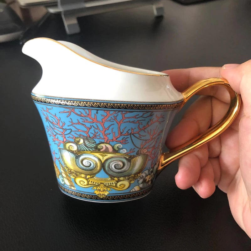 ALDO ‎> Kitchen & Dining > Tableware > Dinnerware Milk Pot / porcelain / new Versace Style Blue Ocean Luxury Coffee and Tea Porcelain 24 karat Gold Plated Sets