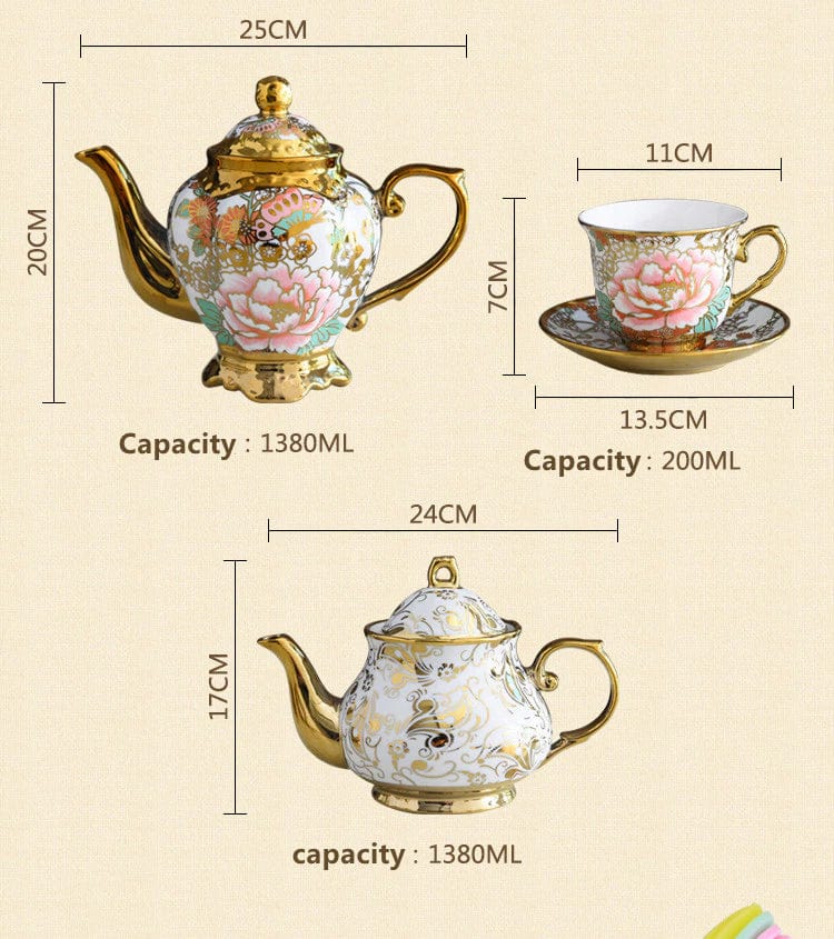 ALDO ‎> Kitchen & Dining > Tableware > Dinnerware Royal Court Cofee and Tea Luxury Porcelain Set With 24K Gold Plated For Six with Spoons