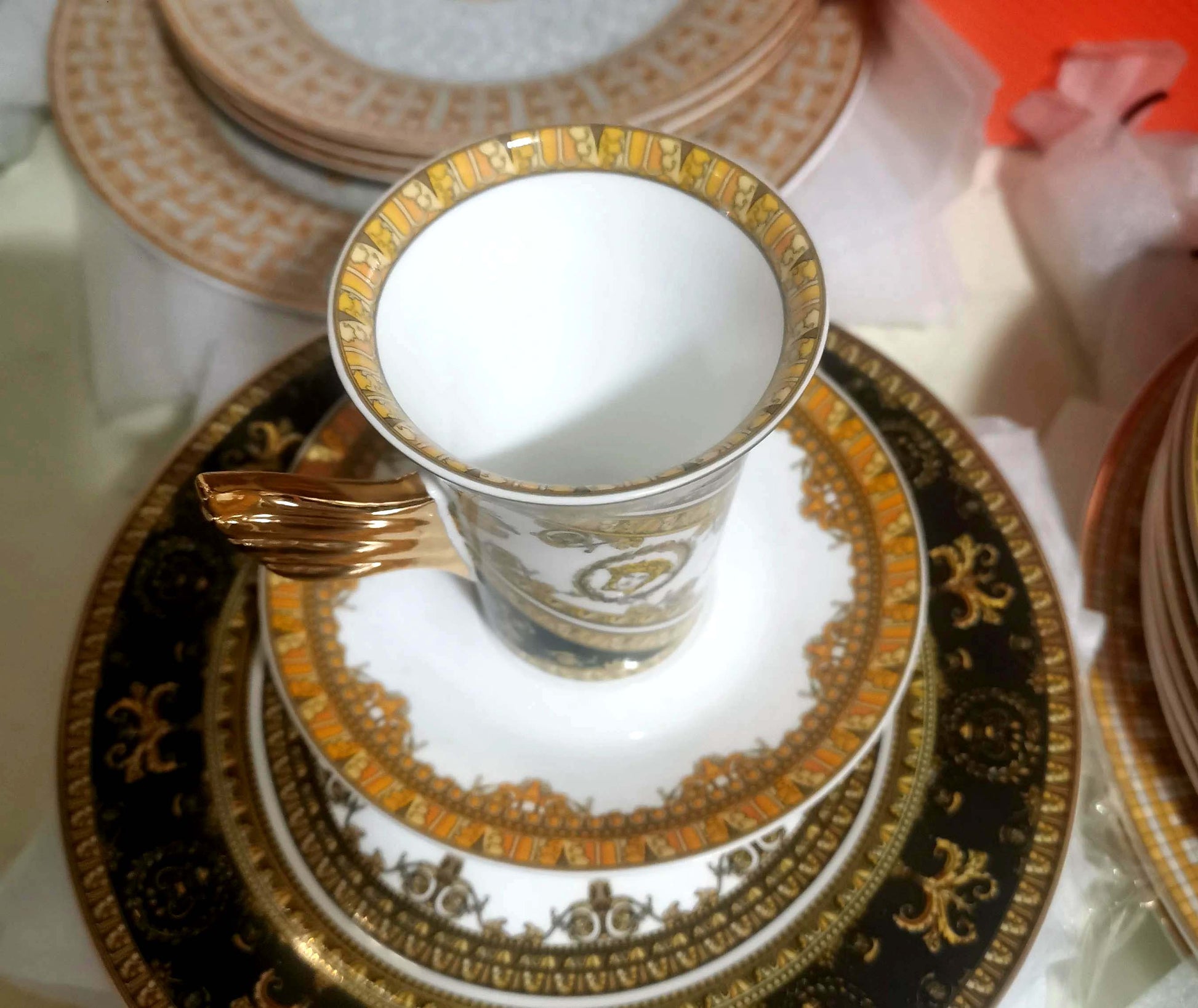 ALDO ‎> Kitchen & Dining > Tableware > Dinnerware Versace Style Golden Luxury Coffee and Tea Porcelain Gold Plated Sets