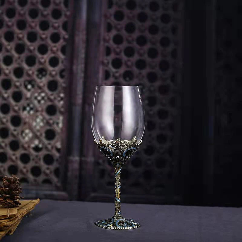 ALDO Kitchen & Dining > Tableware > Drinkware Custom Made Vintage Enamel Lead Free Crystal Goblet Wine Glasses and Wine Decanter