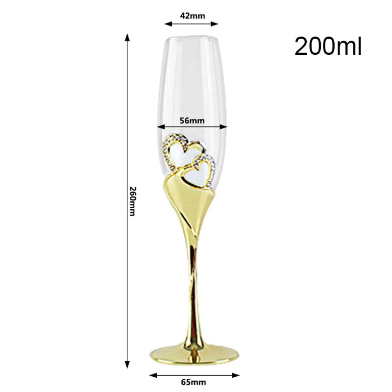 ALDO Kitchen & Dining > Tableware > Drinkware Elegant Unique Custom Made Infinity Double Hearts Wedding Led Free Crystal Champagne Wine Glasses Set of Two