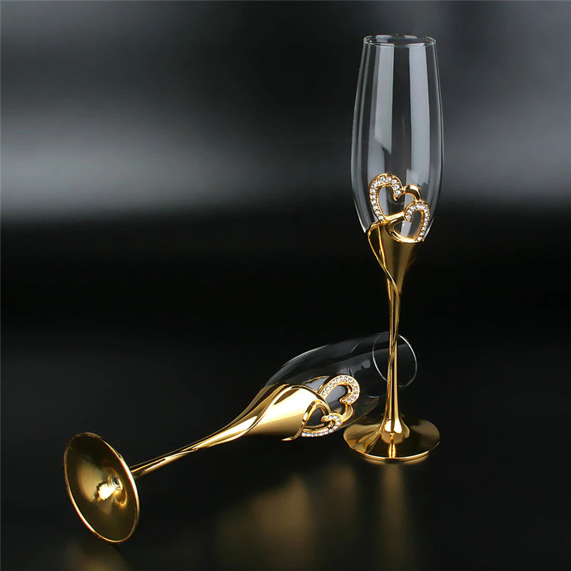 ALDO Kitchen & Dining > Tableware > Drinkware Elegant Unique Custom Made Infinity Double Hearts Wedding Led Free Crystal Champagne Wine Glasses Set of Two