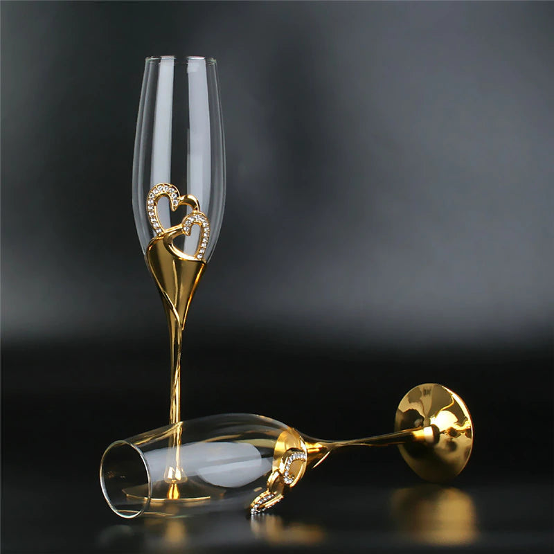 ALDO Kitchen & Dining > Tableware > Drinkware Elegant Unique Custom Made Infinity Double Hearts Wedding Led Free Crystal Champagne Wine Glasses Set of Two