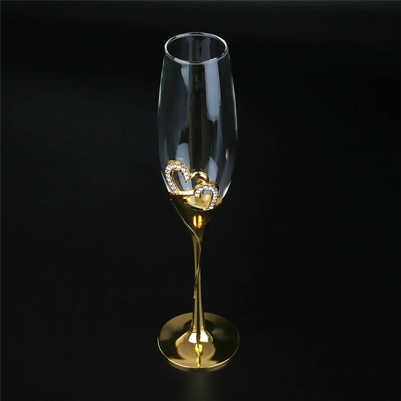 ALDO Kitchen & Dining > Tableware > Drinkware Elegant Unique Custom Made Infinity Double Hearts Wedding Led Free Crystal Champagne Wine Glasses Set of Two