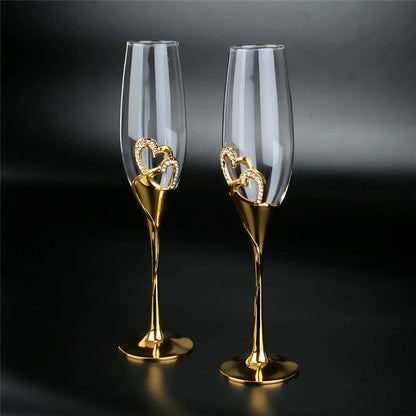 ALDO Kitchen & Dining > Tableware > Drinkware Elegant Unique Custom Made Infinity Double Hearts Wedding Led Free Crystal Champagne Wine Glasses Set of Two