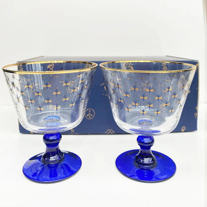 ALDO Kitchen & Dining > Tableware > Drinkware Imperial Cobalt Blue Net Crystal Glass Manual Carved Lead Free Crystal with Gold leaf Whiskey Coctail Glass