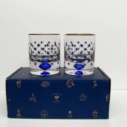 ALDO Kitchen & Dining > Tableware > Drinkware Imperial Cobalt Blue Net Crystal Glass Manual Carved Lead Free Crystal with Gold leaf Whiskey Coctail Glass