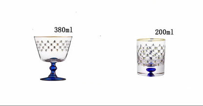 ALDO Kitchen & Dining > Tableware > Drinkware Imperial Cobalt Blue Net Crystal Glass Manual Carved Lead Free Crystal with Gold leaf Whiskey Coctail Glass