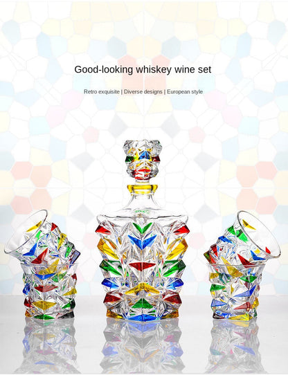 ALDO Kitchen & Dining > Tableware > Drinkware Italian Murano Style Luxury Hand Cut and Painted Colorful Stain lead Free Crystal Free Whisky Vodka Cocktail Glasses and Decanter