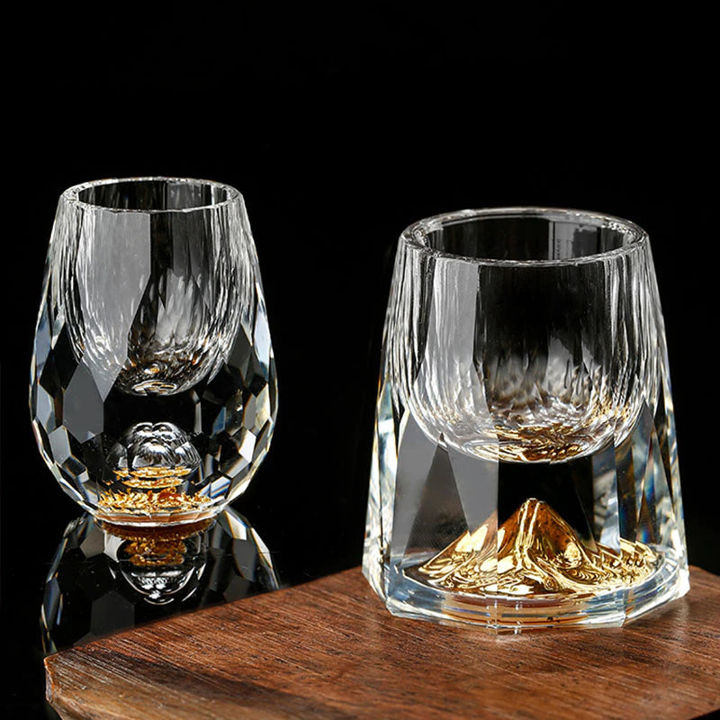 ALDO Kitchen & Dining > Tableware > Drinkware Luxury Lead Free Crystal Glass 24 karat Gold Foil Hand Blown Dimond Cut For Whisky Vodka Glasses