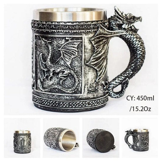 ALDO Kitchen & Dining > Tableware > Drinkware Medieval Flying Dragon Resin Stainless Steel Beer Mug