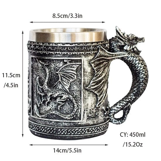 ALDO Kitchen & Dining > Tableware > Drinkware Medieval Flying Dragon Resin Stainless Steel Beer Mug