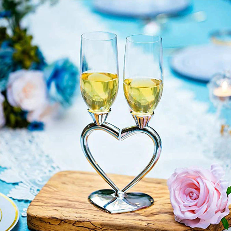 ALDO Kitchen & Dining > Tableware > Drinkware New / Lead free Crystal / 10" inh x 1.9" inch Each Custom Made Two Hearts Wedding Led Free Crystal Champagne Wine Glasses Set of Two