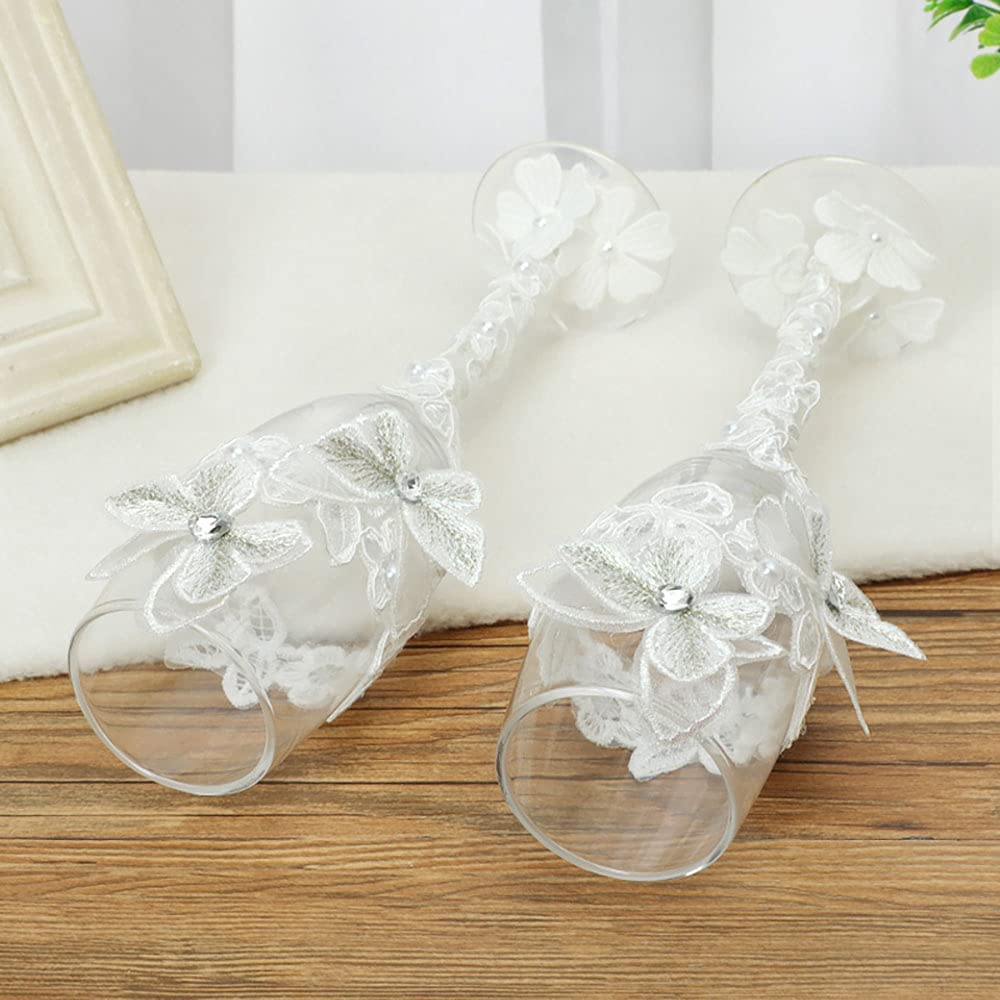 ALDO Kitchen & Dining > Tableware > Drinkware New / Lead free Crystal / 2.5 x 8.4 x 2.5 Inches Eligant Laxury Bride and Groom Dressed In Rhinestone Bridal Set Lead Free Crystal Champagne Wine Glasses with Cake Knife and Shovel