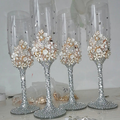 ALDO Kitchen & Dining > Tableware > Drinkware New / Lead free Crystal / transperent Handmade Amazing Bride and Groom Dressed In Rhinestone Led Free Crystal Champagne Wine Glasses Set of Two