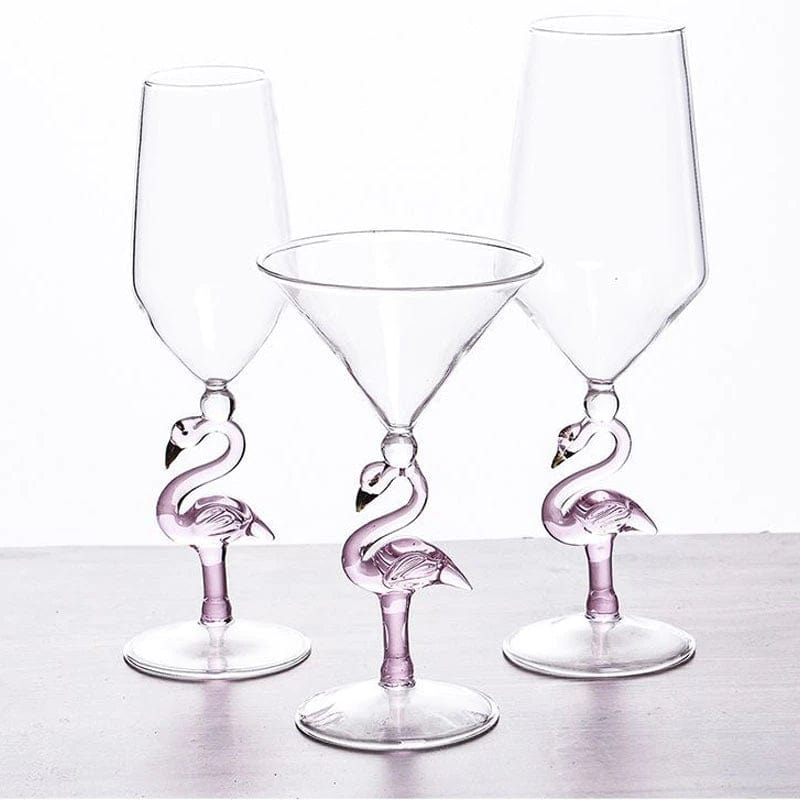 ALDO Kitchen & Dining > Tableware > Drinkware Pink Flamingo Fun Glasses for Martini, Wine, Cocktails, Beer ,Champagne Party and Home Bar