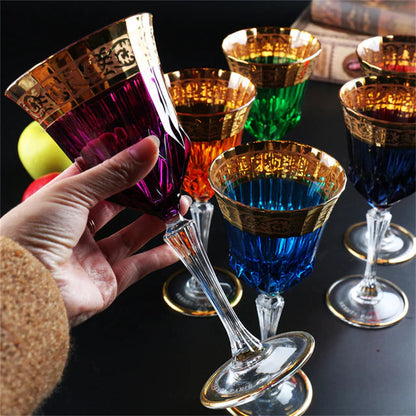 ALDO Kitchen & Dining > Tableware > Drinkware Purple / Lead Free Crystal / 21 cm toll Custom Made High Quality Lead Free Crystal 24 Karat  Gold Plated Wine Goblets Glasses