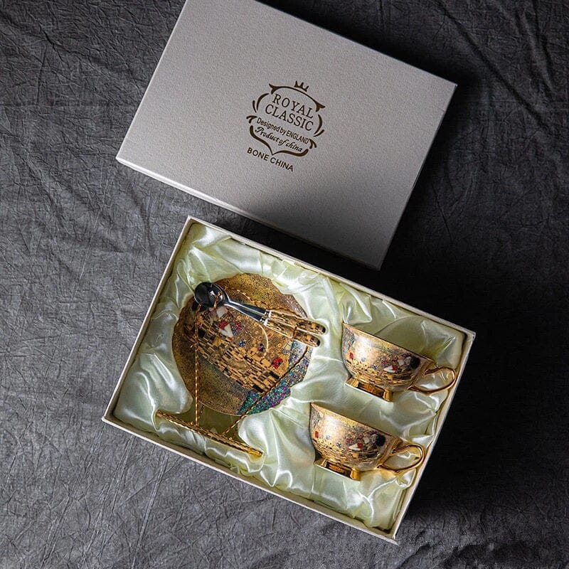 ALDO Kitchen & Dining > Tableware > Drinkware Royal Classic Klimt Art The Kiss Coffee and Tea Set Bone China Porcelain 24 K Gold Plated