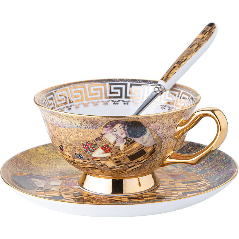 ALDO Kitchen & Dining > Tableware > Drinkware Royal Classic Klimt Art The Kiss Coffee and Tea Set Bone China Porcelain 24 K Gold Plated