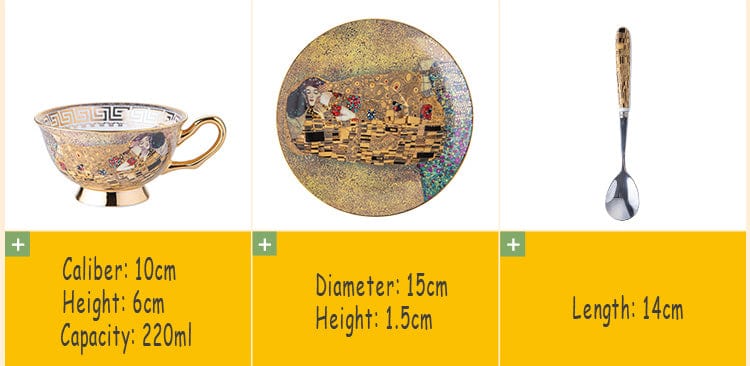 ALDO Kitchen & Dining > Tableware > Drinkware Royal Classic Klimt Art The Kiss Coffee and Tea Set Bone China Porcelain 24 K Gold Plated