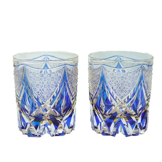 ALDO Kitchen & Dining > Tableware > Drinkware Set of Two Glasses Private Collection Hand Cut Floral Pattern Edo Kiriko Japanese Style Whisky Crystal Glass