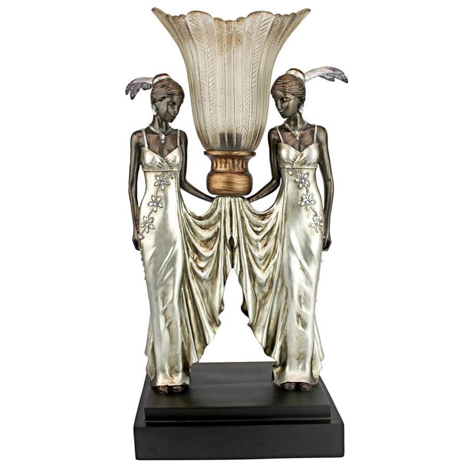 ALDO Lighting > Lamps Art Deco Peacock Maidens Tabletop Lamp Statue By Artist Erte