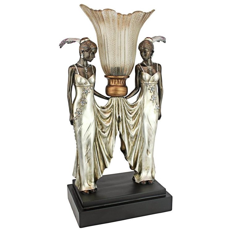 ALDO Lighting > Lamps Art Deco Peacock Maidens Tabletop Lamp Statue By Artist Erte