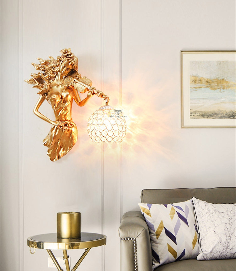 ALDO Lighting > Lighting Fixtures > Ceiling Light Fixtures European Retro Sculptural Woman with Violin ‎ Lamp Sconce Light, Indoor Fixture