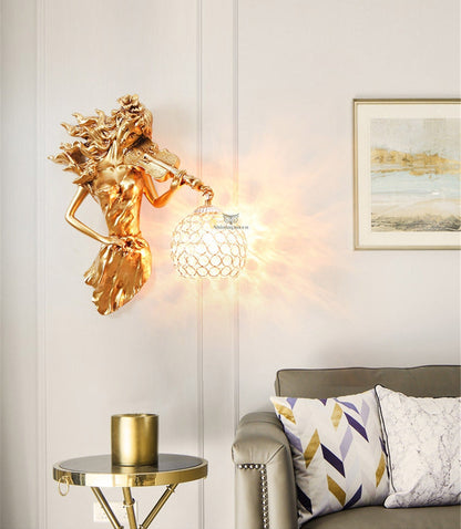 ALDO Lighting > Lighting Fixtures > Ceiling Light Fixtures European Retro Sculptural Woman with Violin ‎ Lamp Sconce Light, Indoor Fixture