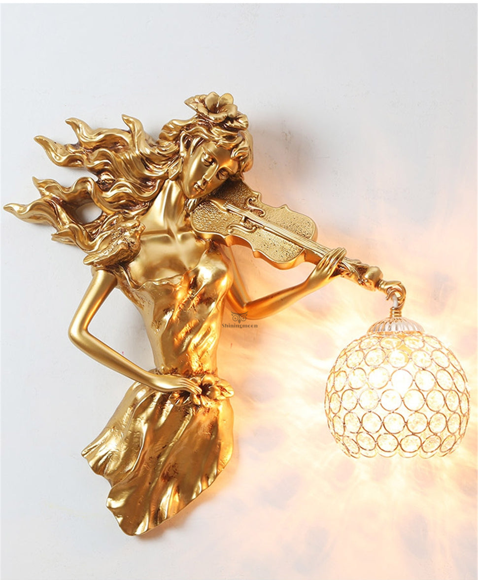 ALDO Lighting > Lighting Fixtures > Ceiling Light Fixtures European Retro Sculptural Woman with Violin ‎ Lamp Sconce Light, Indoor Fixture