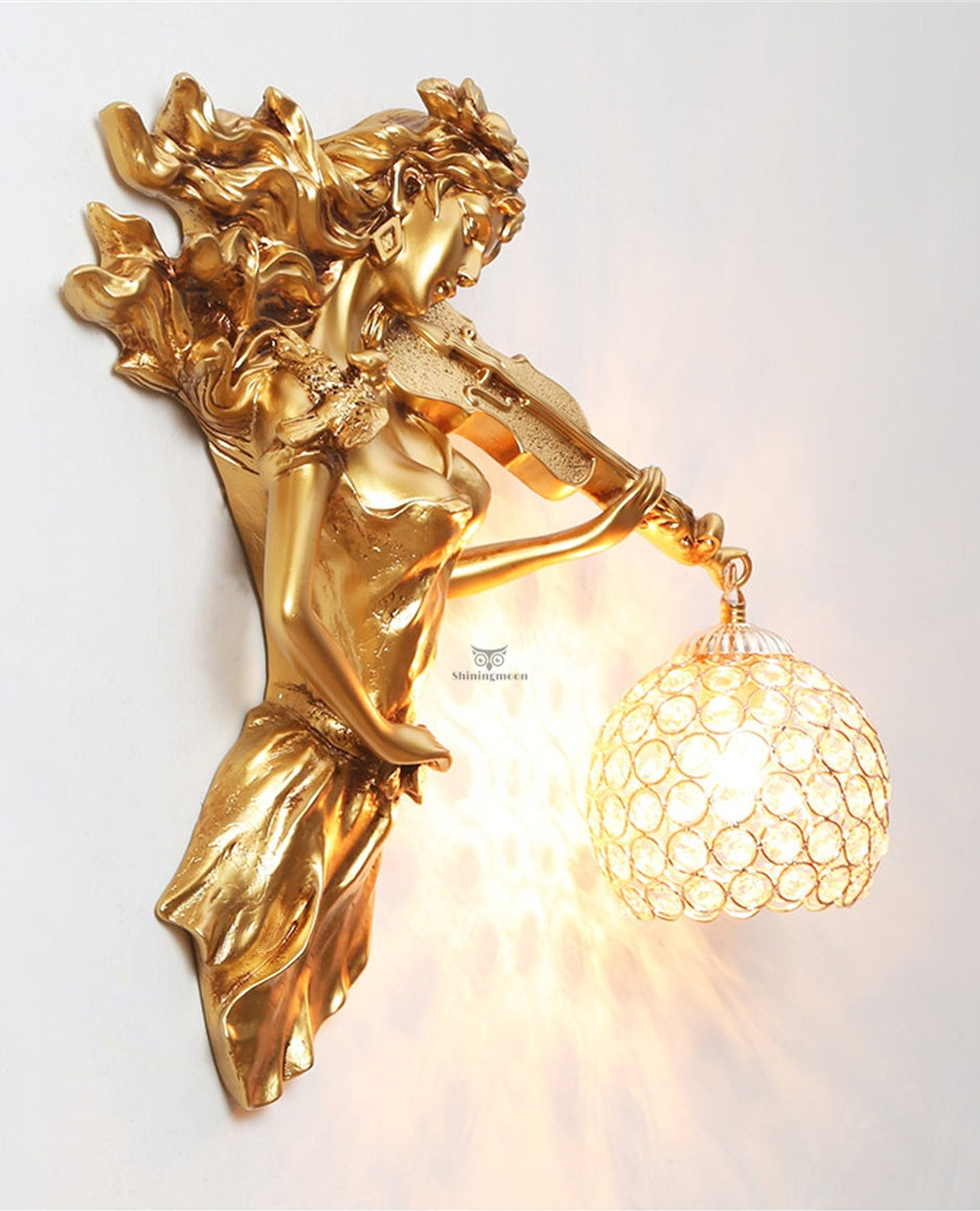 ALDO Lighting > Lighting Fixtures > Ceiling Light Fixtures European Retro Sculptural Woman with Violin ‎ Lamp Sconce Light, Indoor Fixture