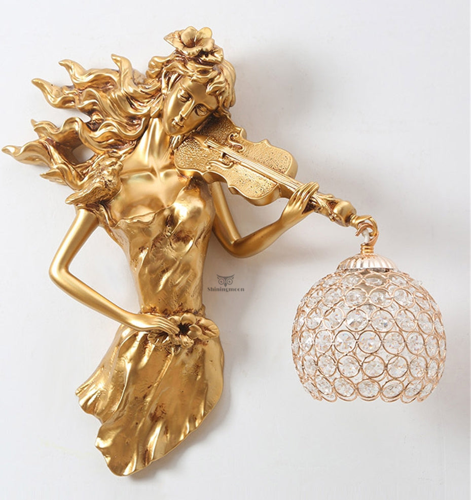 ALDO Lighting > Lighting Fixtures > Ceiling Light Fixtures European Retro Sculptural Woman with Violin ‎ Lamp Sconce Light, Indoor Fixture