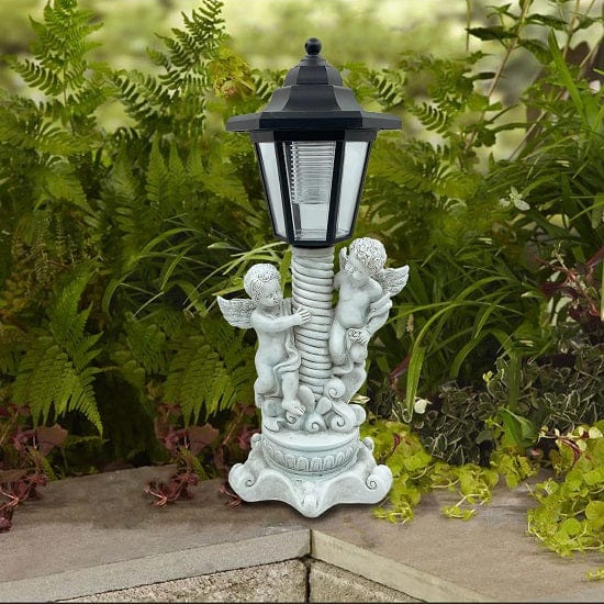 ALDO Lighting > Lighting Fixtures > Ceiling Light Fixtures Garden Outdoor Landscape Solar Lighting Cherub Angel Garden Statue with Roma Pillar