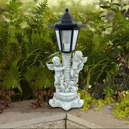 ALDO Lighting > Lighting Fixtures > Ceiling Light Fixtures Garden Outdoor Landscape Solar Lighting Cherub Angel Garden Statue with Roma Pillar