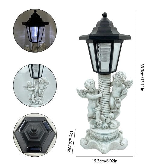 ALDO Lighting > Lighting Fixtures > Ceiling Light Fixtures Garden Outdoor Landscape Solar Lighting Cherub Angel Garden Statue with Roma Pillar