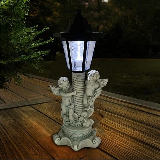 ALDO Lighting > Lighting Fixtures > Ceiling Light Fixtures Garden Outdoor Landscape Solar Lighting Cherub Angel Garden Statue with Roma Pillar