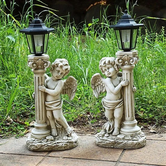ALDO Lighting > Lighting Fixtures > Ceiling Light Fixtures Outdoor Courtyard Patio Lamps Angel Statue with Roman Pillar