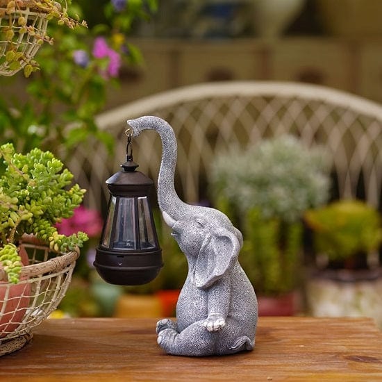 ALDO Lighting > Lighting Fixtures > Ceiling Light Fixtures Outdoor Garden  Courtyard Sculpture Elefant Carrying Solar Lamp