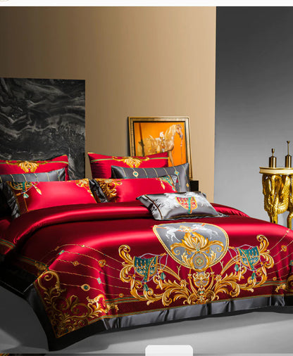 ALDO Linens & Bedding > Bedding > Duvet Covers New  Queen Red 4 piece Set / 100% Cotton / Blue Green Grey Yellow Red Pnk Luxury Spanish Royal Style Egyptian Cotton Duvet Bedding Set with Embroidery