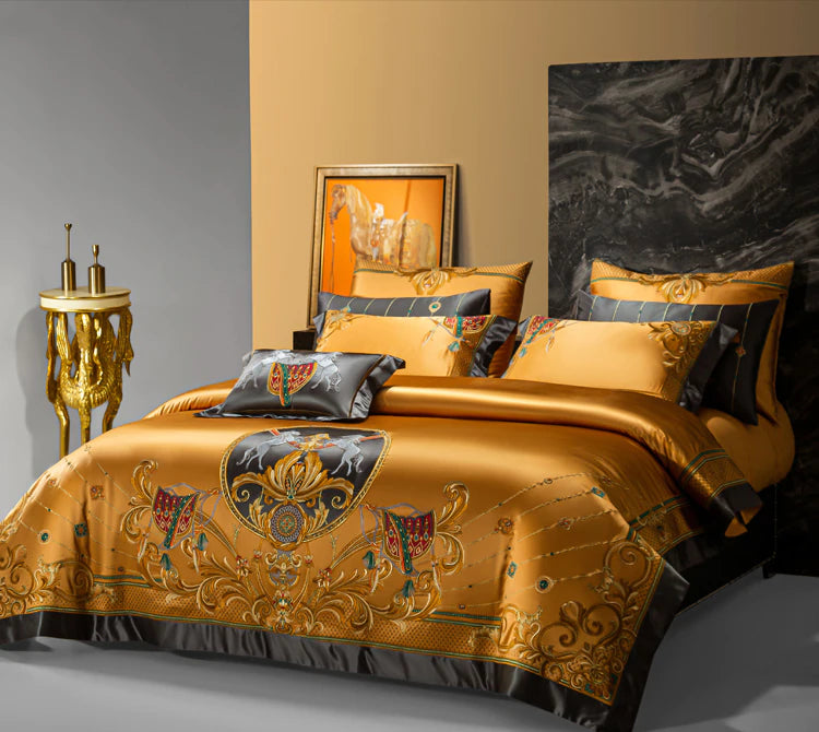 ALDO Linens & Bedding > Bedding > Duvet Covers New  Queen Yellow  6 piece Set / 100% Cotton / Blue Green Grey Yellow Red Pnk Luxury Spanish Royal Style Egyptian Cotton Duvet Bedding Set with Embroidery