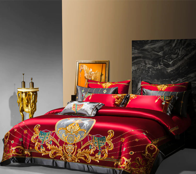 ALDO Linens & Bedding > Bedding > Duvet Covers New Quinn Red 6 piece Set / 100% Cotton / Blue Green Grey Yellow Red Pnk Luxury Spanish Royal Style Egyptian Cotton Duvet Bedding Set with Embroidery