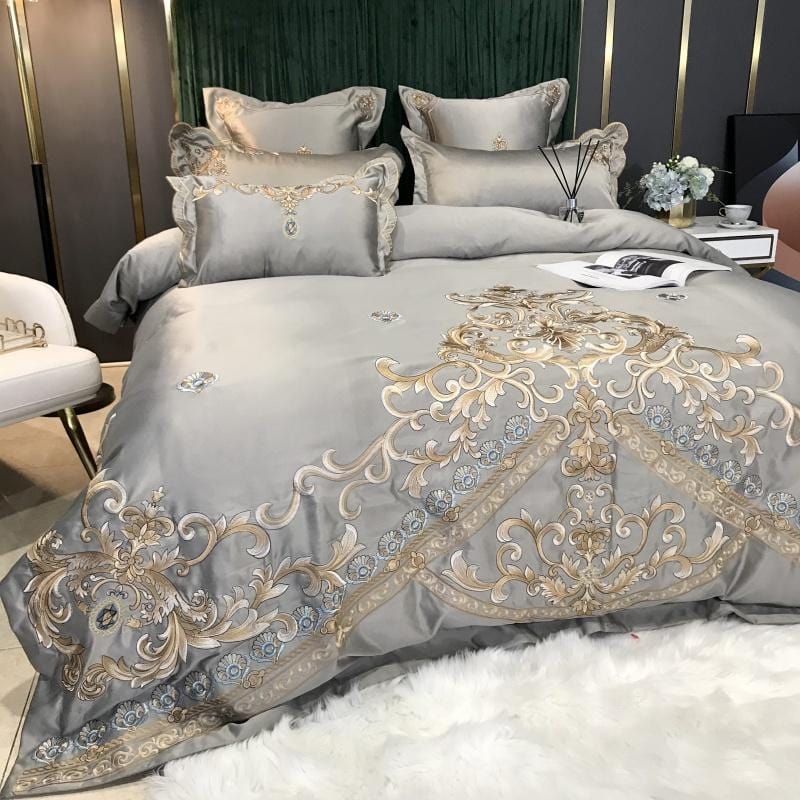 ALDO Linens & Bedding > Bedding > Quilts & Comforters Royal Gold Embroidery Satin Cotton Luxury Gray Soft Smooth Quilt Duvet Cover Bedspread Bedding Set With Pillow Covers