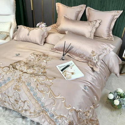 ALDO Linens & Bedding > Bedding > Quilts & Comforters Royal Gold Embroidery Satin Cotton Luxury Gray Soft Smooth Quilt Duvet Cover Bedspread Bedding Set With Pillow Covers